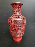 Vintage 20's Hand-Carved Chinese Red Cinnabar Vase