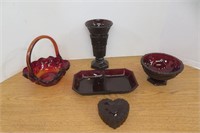 Red Ruby Glassware Glass Basket, Vase, Heart +