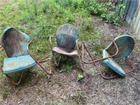 3- vintage metal chairs, frames need some tlc.