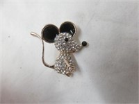 JEWELED MOUSE BROOCH 1.25"