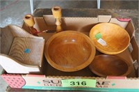 Wood Bowls / Candle Stick / Recipe Box Lot