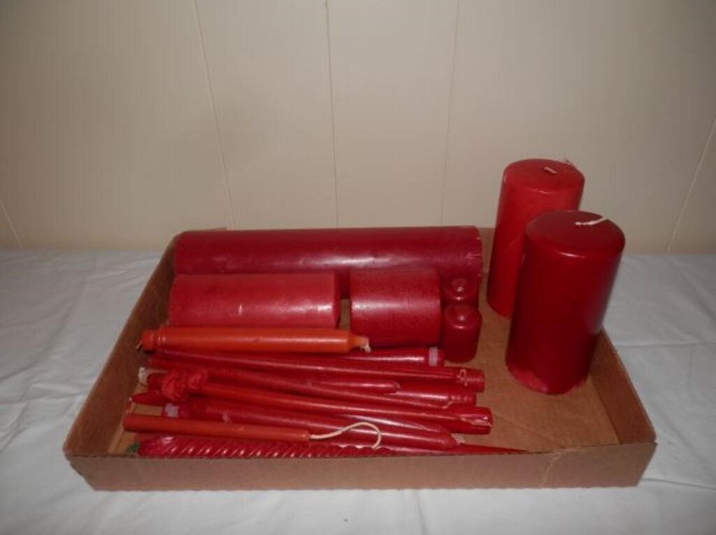Tray of red new & used candles
