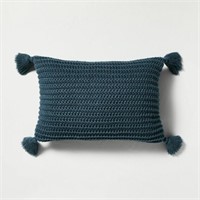 14" X 20" Chunky Knit Tassel Throw Pillow, Blue