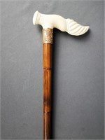Carved Ivory Bone Handle Walking Stick/ Cane