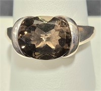 .925 Sterling Silver Smokey Quartz Ring Sz 10