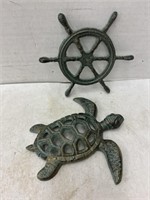 Cast Iron Turtle & Ship Wheel