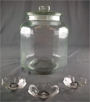Vintage Glass Peanut Jar and Olive Dishes