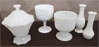 Lot of Milk Glass Vases & Dishes