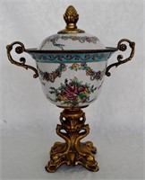 Porcelain Lidded Urn Floral Motif 14.5"  - 748