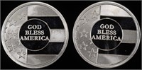 (2) 1 OZ .999 SILVER GOD BLESS AMERICA ROUNDS