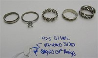 925 Silver 5 Various Sizes & Style rings