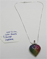 925 Silver Artisan Solar Quartz / Garnet Necklace