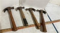 4 wooden handled hammers