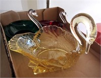 TRAY OF GLASS SWANS