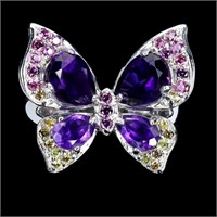 Natural  Amethyst Sapphire Butterfly Ring
