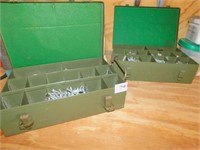 TWO BOXES OF SCREWS; CLAMPS; ETC. IN GREEN CASE