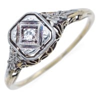 Antique Art Deco 14K Gold Genuine Diamond Ring