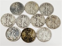 10 Walking Liberty Half-Dollars: 1936, 1937, 1946