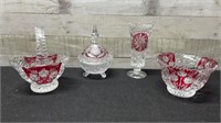 4 Pieces Vintage Ruby Red Glassware