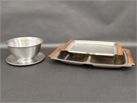 Stainless Steel Trays w Wood Handles and Bowl