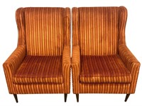 Pair of Orange Striped Velvet Arm Chairs