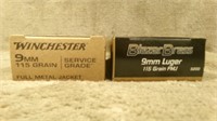 1 box Brass 9mm Luger, 1 box 9mm service grade