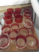 RUBY-FLASH INDIANA KINGS CROWN GLASSES~ 17 PIECES