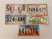 License Plates TN, TX, SC, SD, UT