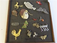 Tray Lot of 15 Pins, Bird Clip Signed Neiman