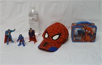 Spider-Man & Super-Man Action Figures, Hat & Box