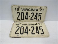 1971 VA License Plates Pairs