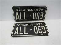 1972 VA License Plates Pairs