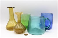 5 Pcs. Thick Hand-Blown Colorful Glasses, Vases+