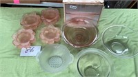 4 MCM frost pink lucite bowls 6” across, Pastel