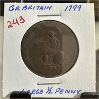 1799 GREAT BRITAIN LARGE 1/2 PENNY CENT