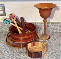 Kitchen Clean up Lot with Wooden Bowls, Utensils