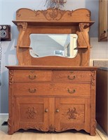 Antique Oak Sideboard with Mirror