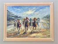 Large Rogers Painting of Horse Race 55x44