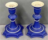 Pair Wedgwood Blue Jasperware Candlesticks