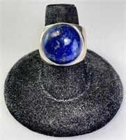 Large Sterling Lapis Lazuli Cabochon Ring 12 Gr