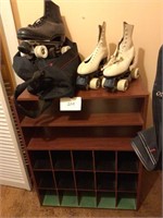 shoe cabinet and 2 sets of roller blades