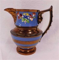 1860's copper lustre English cream pitcher, 7"