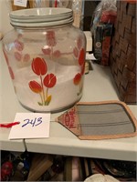 ANTIQUE JAR AND FLY SWATTER