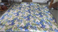 BLUE IRIS DOWN FILLED QUEEN SIZED BEDSPREAD WITH