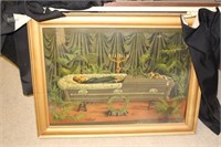 CASKET PICTURE WITH DRAPE ON THE FRAME