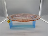 Pink Depression Glass 3 Footed Cake Plate