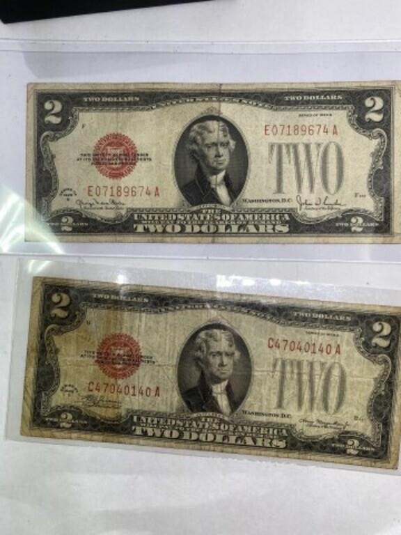 (2) 1928 RED SEAL $2 notes
