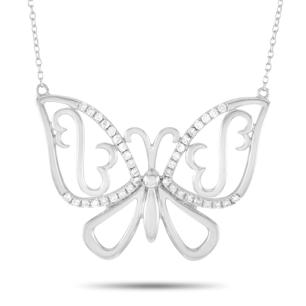 14K White Gold 0.25 ct Diamond Butterfly Pendant N