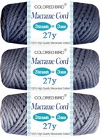 3 Pack-100% Natural Macrame Cotton Cord, Twine