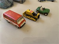 4 tonka toys metal, van, trackloader, dumb buggy